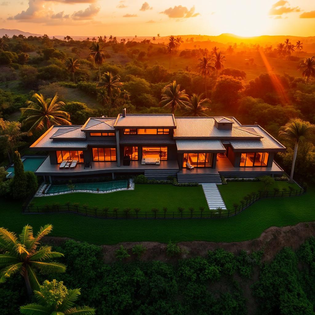 Modern home in Kenya at sunset